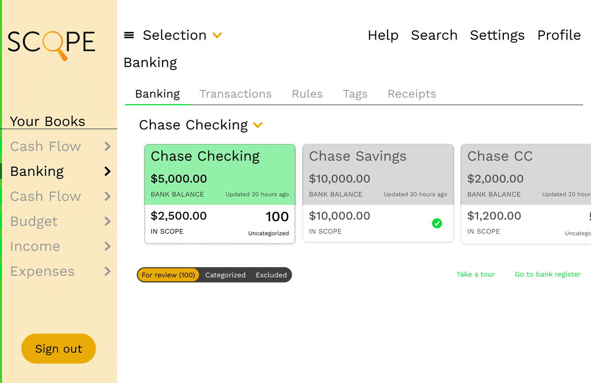 Scope Financial - Early transactions view