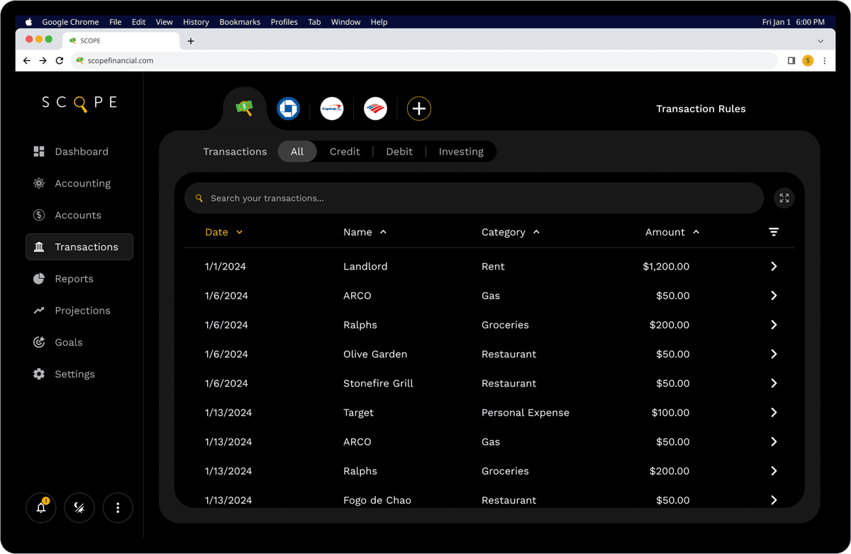 Scope Financial - Transactions mid-fidelity